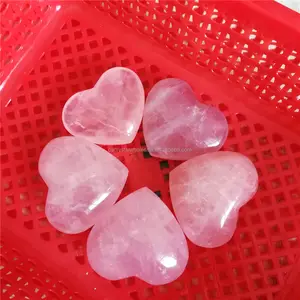 natural small rose quartz crystal hearts, heart shape crystals for pendants