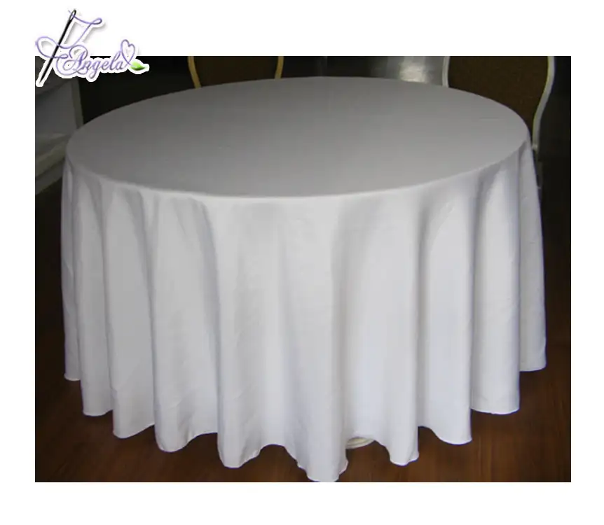 Mantel redondo barato para mesa, mantel de polietileno básico, mantel blanco (dia-132 ", 120", 90 ", 78", 70 "), sin hierro, sin costuras