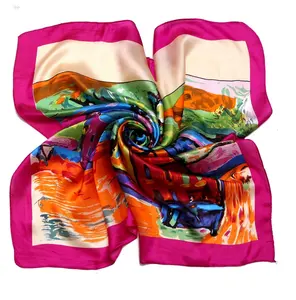 Foulard carré en soie 100%, écharpe chinoise pour femmes