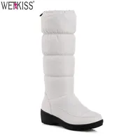 White Platform Boots for Women, Mid-Calf Down Boots