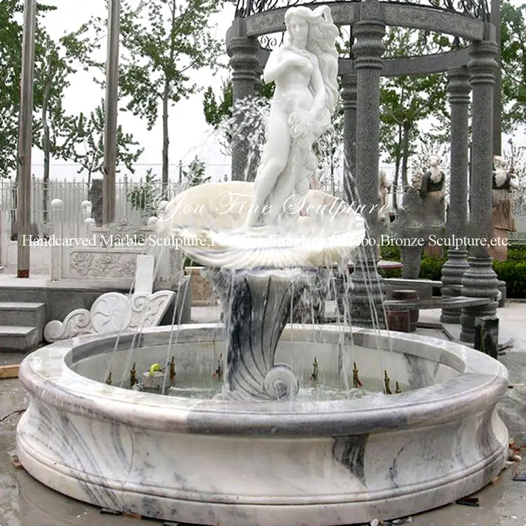 Estatua de mármol blanco, nacimiento de Venus, fuente de agua