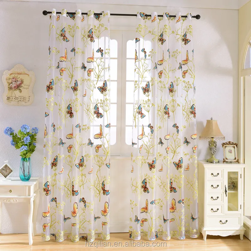 butterfly pattern printed sheer voile curtains for room decor