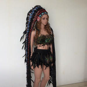 Bonnet de guerre vintage <span class=keywords><strong>en</strong></span> plumes blanches et à points noirs, bonnet de coiffure longue qualité pour coiffure - Product Image 3