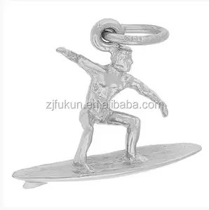 3 Dimensional Gold / Silver Sports Surfer Bracelet Charm 3D Men Surfing Charm
