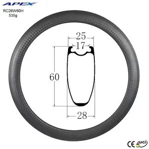 APEX厂家直销700C 60毫米深碳素压边公路自行车轮圈出售