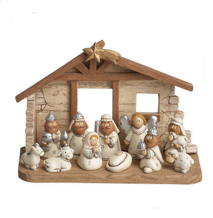 miniature kids nativity scene with creche,set of 12 rearrange