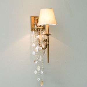 Lampada <span class=keywords><strong>da</strong></span> Parete con Conchiglie Marine e Cristalli, Applique in Ferro Battuto con Paralume in Tessuto - Product Image 2