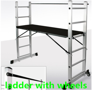 Aluminium Folding Scaffolding <strong>Platform</strong> <strong>Ladder</strong> with Wheels - Product Image 2