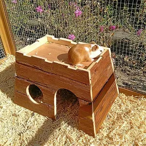 Casa de madeira para roedores, animais de estimação de madeira para guiné porcos hamster coelho estilo castelo casa de roedores - Product Image 1