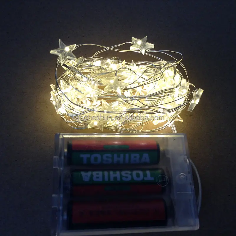 Pin Powered 2M 20Leds Nhựa Ấm Trắng LED Star Shape Mini Dây Đồng String Lights Đối Với Trang Trí Phòng Giáng Sinh