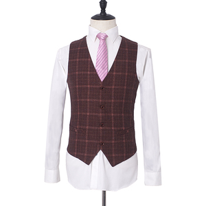 MA105 Diseño Clásico Vino Rayas Rejilla <span class=keywords><strong>Novio</strong></span> Esmoquin Ajuste Moderno 3 Piezas Hombres <span class=keywords><strong>Traje</strong></span> Conjunto Trajes <span class=keywords><strong>de</strong></span> <span class=keywords><strong>Boda</strong></span> <span class=keywords><strong>para</strong></span> Hombres (Chaqueta + Pantalones + Chaleco) - Product Image 6