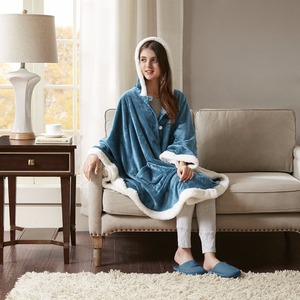 Bambini adulti <span class=keywords><strong>mantello</strong></span> <span class=keywords><strong>mantello</strong></span> peluche con cappuccio coperta indossabile coperta Sherpa Trim TV divano Poncho coperta - Product Image 2