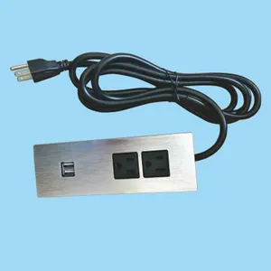 家具桌面嵌入式电源插座带双出口 USB 充电端口和银金属板 C021