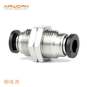 PM bulkhead union Pneumatic Plastic and Brass Straight Fitting Round Air Tube Connector