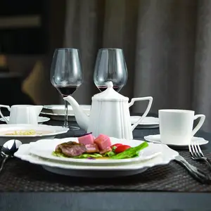 איטלקי קרמיקה כלי שולחן סטי מפעל מחיר פורצלן כלי אוכל 16 חתיכה סט מלון חזק לבן המסעדה הטובה כלי שולחן