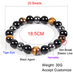Großhandels preis 6/8//14mm Tigerauge & Hämatit & Black Obsidian Naturstein Triple Protection Armband
