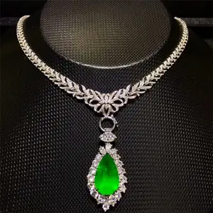 luxury necklace jewelry wholesale brand 12.78ct natural gemstone green emerald 18k gold pendant necklace