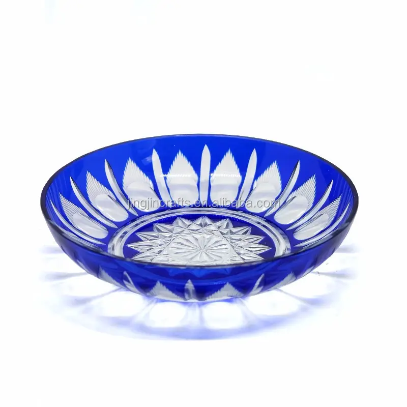 Giapponese edo kiriko tagliato a mano per clear blue di vetro della caramella piatto di frutta piatti