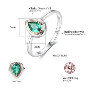 CZCITY S925 argento alla moda di colore verde Sterling da donna gioielli 925 rodio con oro rosa placcato nuovo strappo anello a goccia - Product Image 2