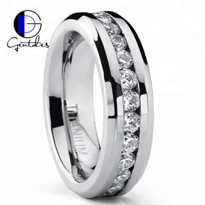 Gentdes Jewelry Custom Wedding Rings Jewelry Women Grooved Zircon Inlay Titanium Ring
