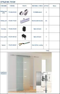 Aluminum Flat Rail For Glass Sliding Barn Door/Aluminum Glass Barn Door Hardware Accessories Kit