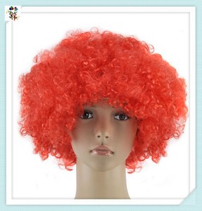 Perruques <span class=keywords><strong>Afro</strong></span> synthétiques courtes bouclées de couleur rouge bon marché pour les Fans de football de fête de fou HPC-0029 - Product Image 2