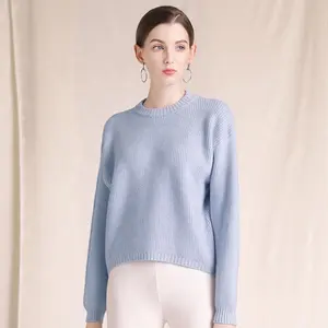 थोक लंबी आस्तीन ऊन स्वेटर महिला क्रू गर्दन बुनना केबल स्वेटर