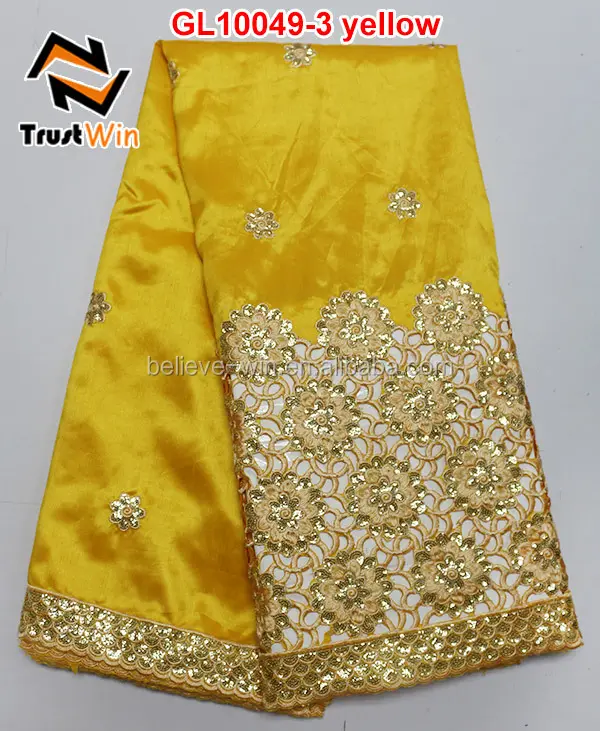 popular wedding dress yellow indian fabric sequins lace george wrappers gl10049