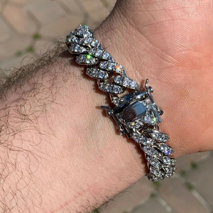 คิวบาเชื่อมโยงผู้ชายสร้อยข้อมือเย็นออกหน้าอกลงของไมอามี่คิวบา12มิลลิเมตรที่กำหนดเองทองเหลืองเพทายโซ่และการเชื่อมโยงกำไลทองเหลือง925เงิน - Product Image 6