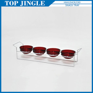 Estante redondo para aperitivos de diseño contemporáneo con 4 bolas de acrílico rojo transparente - Product Image 1