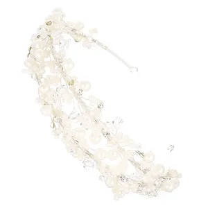 Nuova Cerimonia Nuziale di Modo di Perle Di Cristallo Sposa Tiara tessuti A mano Accessori Per Capelli Fascia