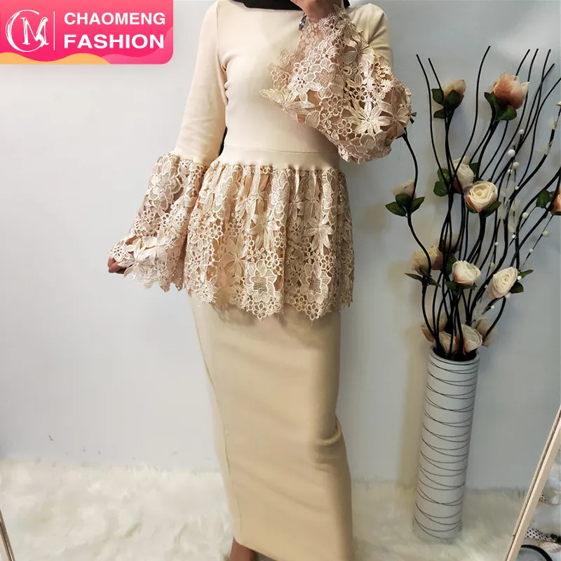 2144# latest design abaya fashion malaysia skirt and blouse bella lace tops for muslim women modest clothing