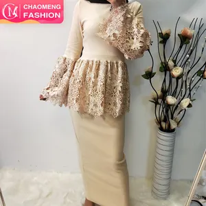 2144 # 최신 디자인 abaya 패션 말레이시아 스커트와 블라우스 벨라 레이스 탑 이슬람 여성 겸손한 의류