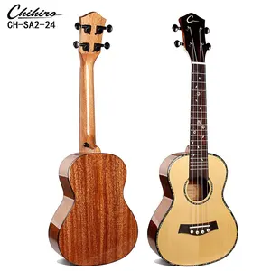 Solid wood spruce top mahogany 23inch concert electric Ukulele with wood binding black tuning pegs Good Quality mini kids guitar