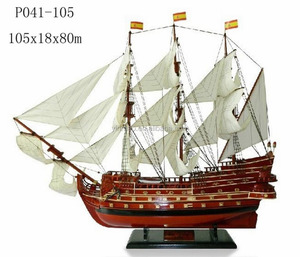 Modelo de barco pirata de madera, rojo 105x18x80cm, modelo de cañonera española, modelo de barco de guerra de velero de madera, modelo de barco hecho a mano - Product Image 1