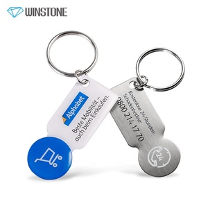 Supermarket Souvenir Environmentally Friendly Stainless Steel Keychain Token Printed Shopping <strong>Trolley</strong> <strong>Coin</strong> Brushed Finish Silk - Product Image 3