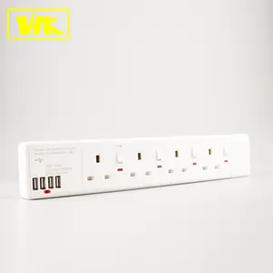 Wk 13A 4-Way Outlets Power Strip Met 2 Usb-poorten Individueel Geschakeld Extension Socket Met Neon Indicator