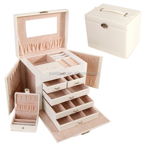 Caja de joyería grande de cuero Pu blanco y negro, embalaje azul, juegos de viaje de joyería grande, caja organizadora, cajón de almacenamiento - Product Image 2