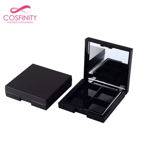 Kosmetik Hitam Square Eyeshadow Kemasan Eye Shadow Case Makeup Palet Wadah dengan Cermin