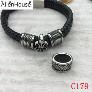 Vente en gros de perles intercalaires ovales en acier inoxydable pour la <span class=keywords><strong>fabrication</strong></span> de <span class=keywords><strong>bijoux</strong></span> <span class=keywords><strong>fantaisie</strong></span> 13X8MM pour bracelets en cuir bohème pour hommes - Product Image 2