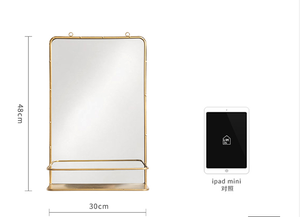 Nordic Decorative <strong>Rectangular</strong> <strong>Gold</strong> Metal Frame Wall Mounted <strong>Mirror</strong> with Shelf for Bathroom Home Decor - Product Image 5