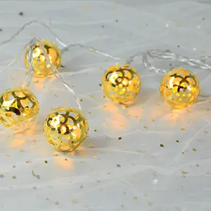 Metal Ball String Light 10 LED Gold Metal Moroccan Ball String Lights Battery Power Globe Light For Christmas Decor