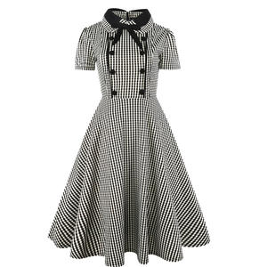 جديد أنيق أسود وأبيض كلاسيكي أكمام قصيرة دمية طوق أزرار القوس كبير فستان منفوخ فستان حفلات - Product Image 2