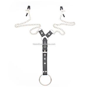 BEN FATTO Uomo Maschio Freddo Erotico Giocattolo Divertente Cintura In Pelle Nera Pinza Capezzolo Con O Ring Cock Ring - Product Image 2