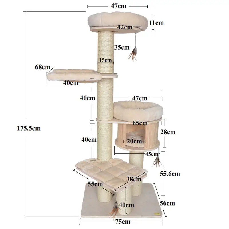 Commercio all'ingrosso sisal legno funny cat torre parti di albero di arbre una chat