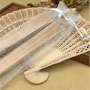 Chinese Custom Print Natural Wedding Sandalwood Wood Fan Wholesale