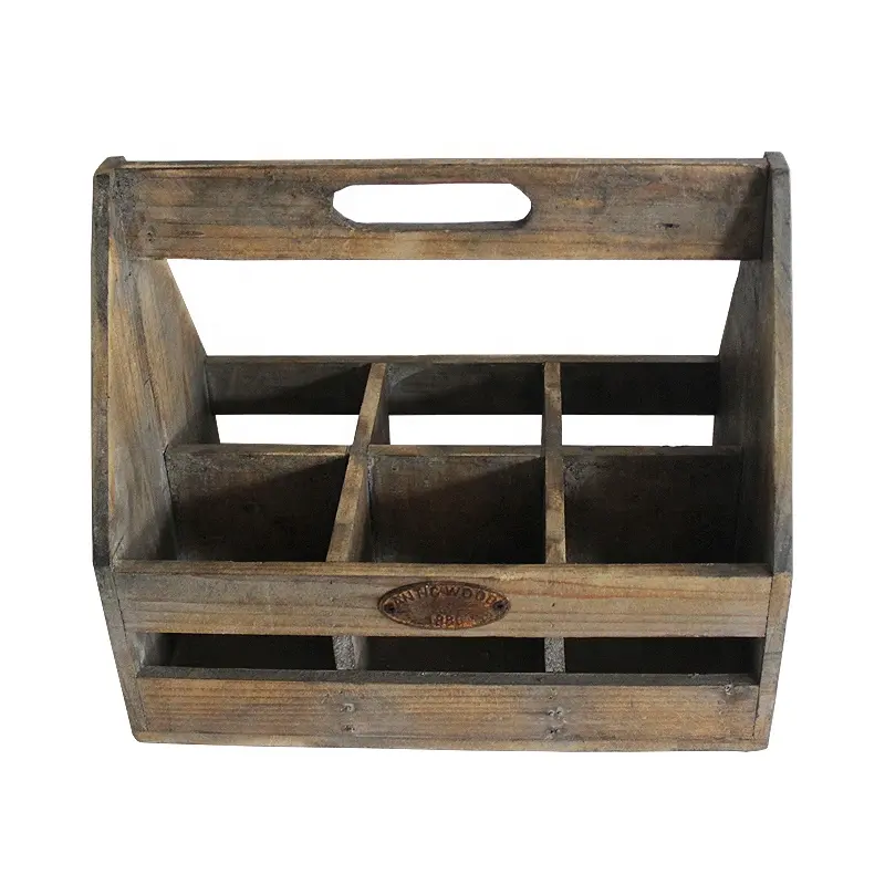 reclaimed solid bar kitchen office carrier tote wooden beer drink wine bottle caddy