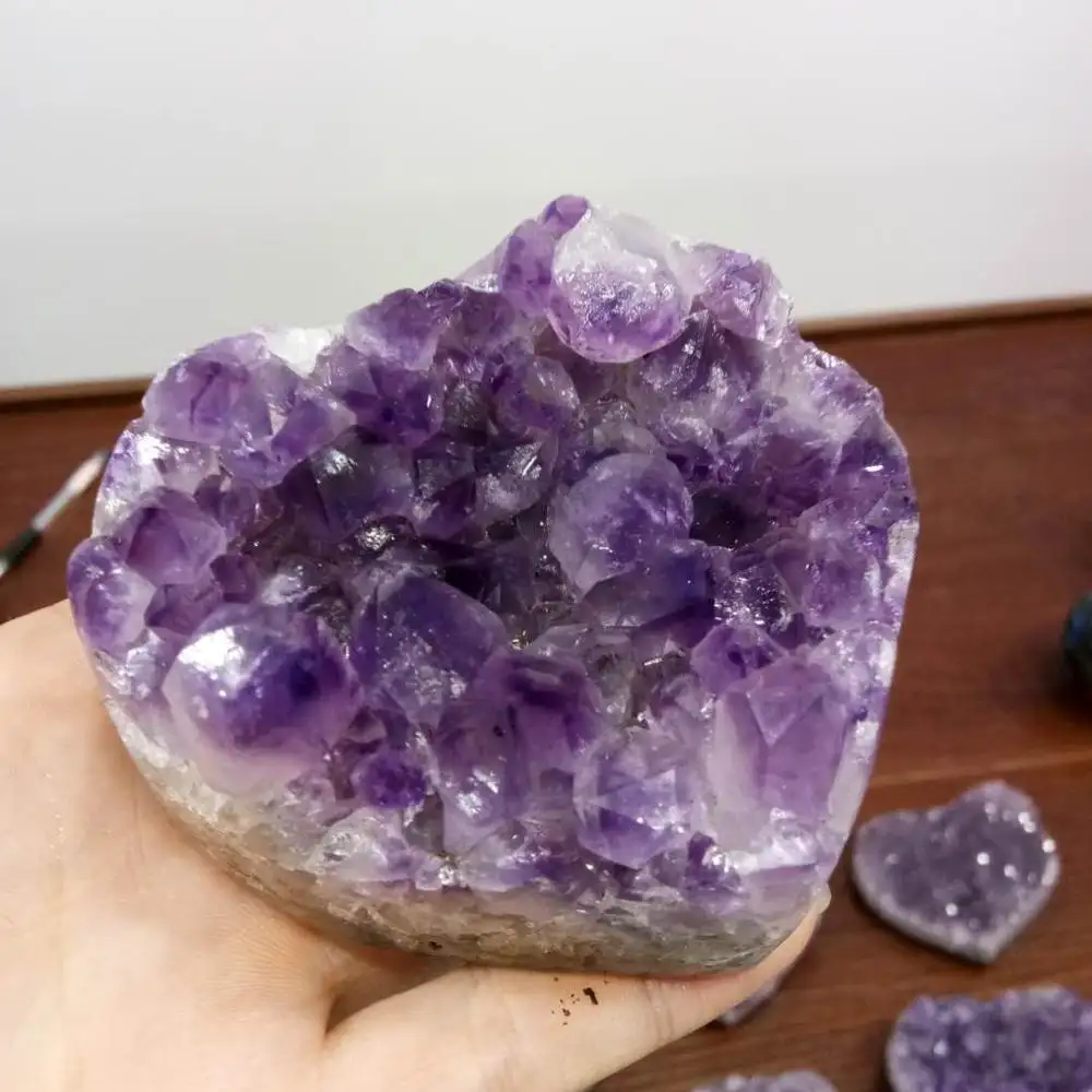 Wholesale high quality amethyst geode heart slice cluster gemmy crystal for gift decora