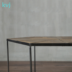 Tavolino da caffè KVJ-7368 elegante a forma <span class=keywords><strong>esagonale</strong></span> <span class=keywords><strong>con</strong></span> diverse combinazioni di legno e <span class=keywords><strong>base</strong></span> in acciaio - Product Image 2
