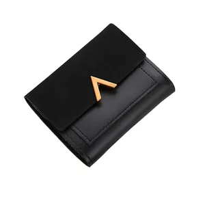 New Style Hot Selling China Suppliers Scrub PU Leather Lady Purse Card Holder Money Clips Fashion Short Wallet